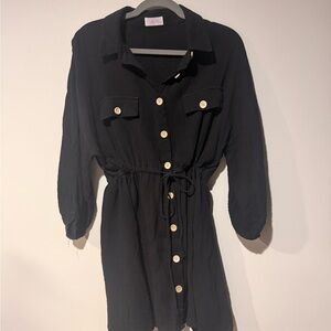 Pink Lily Charcoal Black Button-Up Blouse